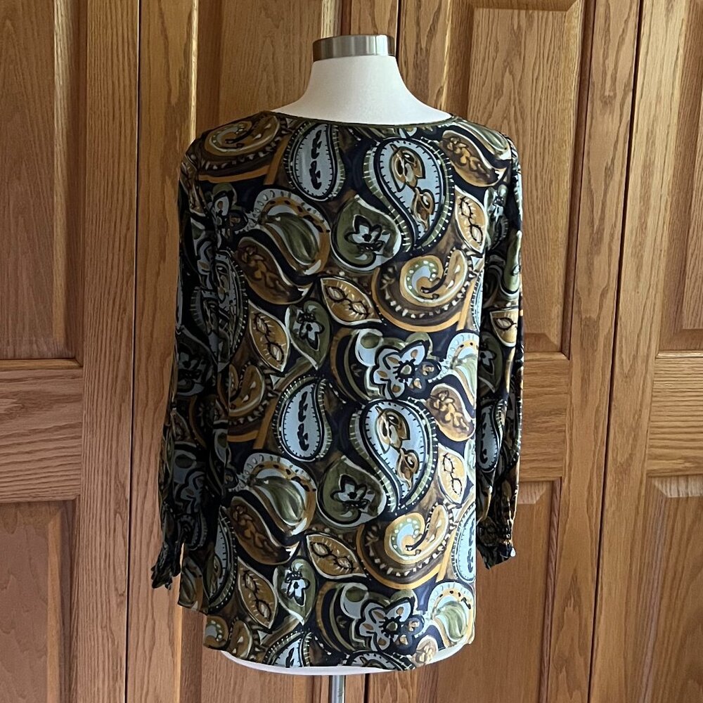 LAFAYETTE 148 NEW YORK -- Leaf Swirl Silk Top -- Excellent Condition
